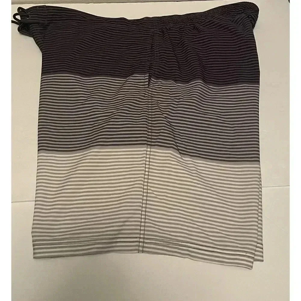 George Mens Black Gray Striped‎ Board Shorts Swim Trunks Lined 3XL 48-50